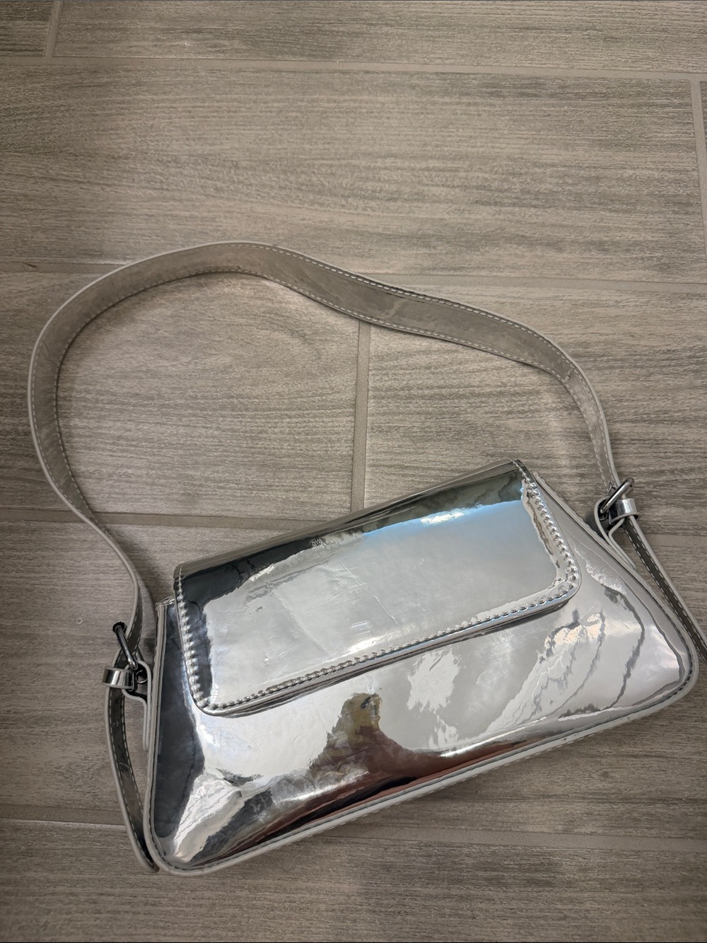 Silver Patent Metallic Shoulder Bag